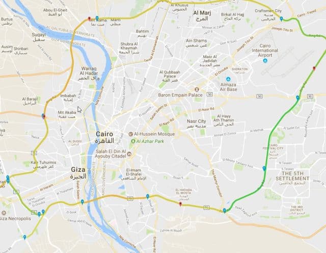 Mapa de los aeropuertos de El Cairo