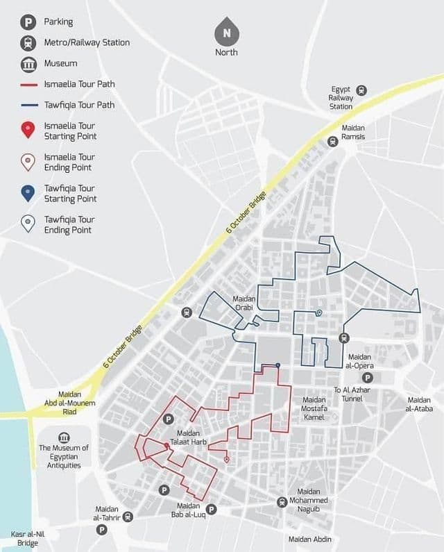 Mapa de los recorridos en autobús Hop On Hop Off de El Cairo